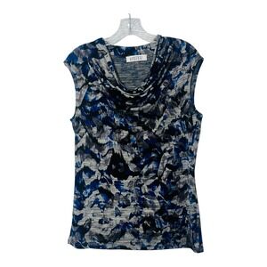 Kasper Sleeveless Cowl Neck Top Abstract‎ Print Blouse Blue Black Size S